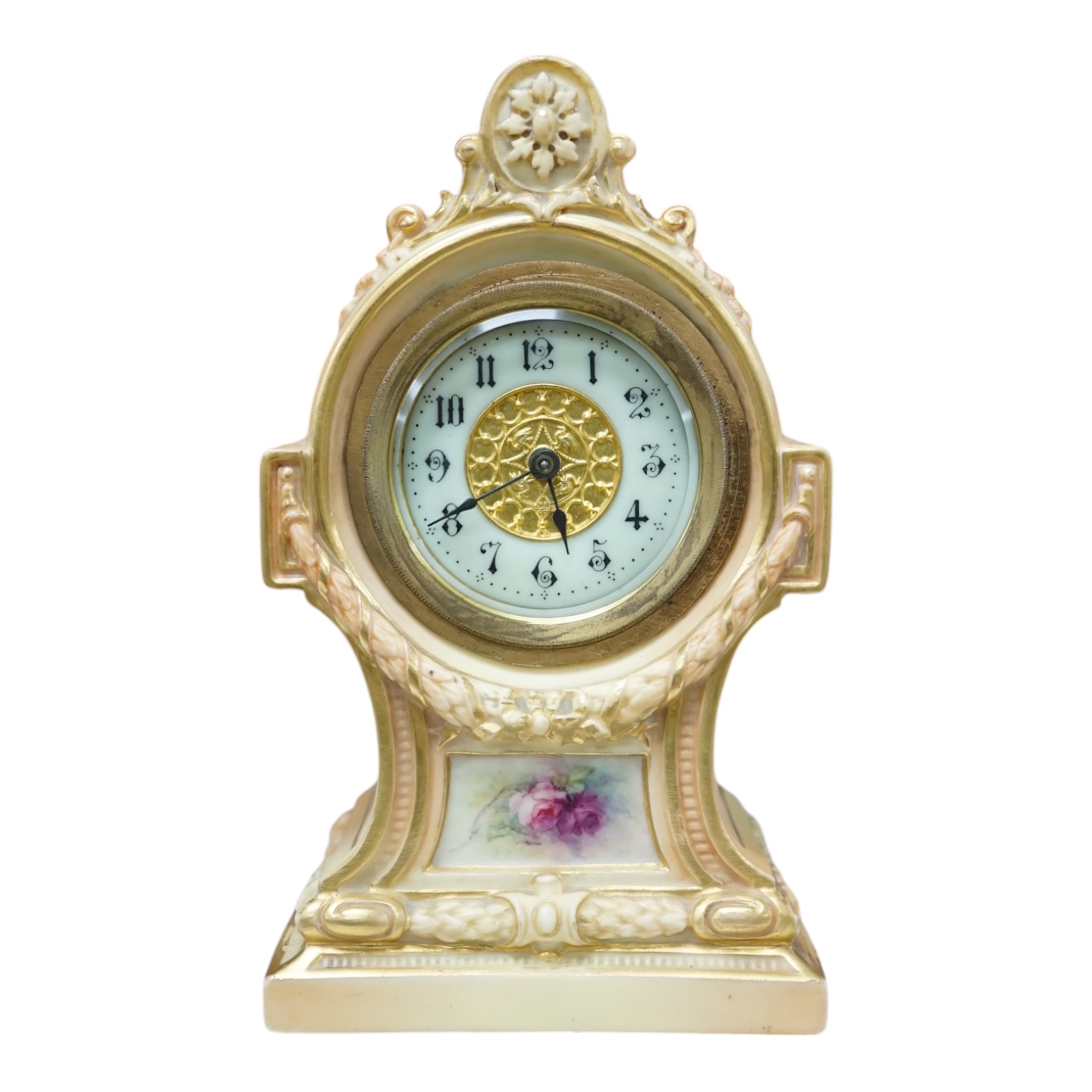 A Worcester blush mantel timepiece, 2373, 17.5cm. Condition - good, winds and currently ticking